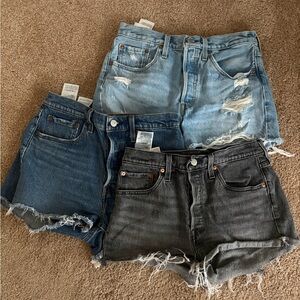 Levi’s 501 Women’s Distressed Denim Shorts - Light Blue, Medium Blue, Black